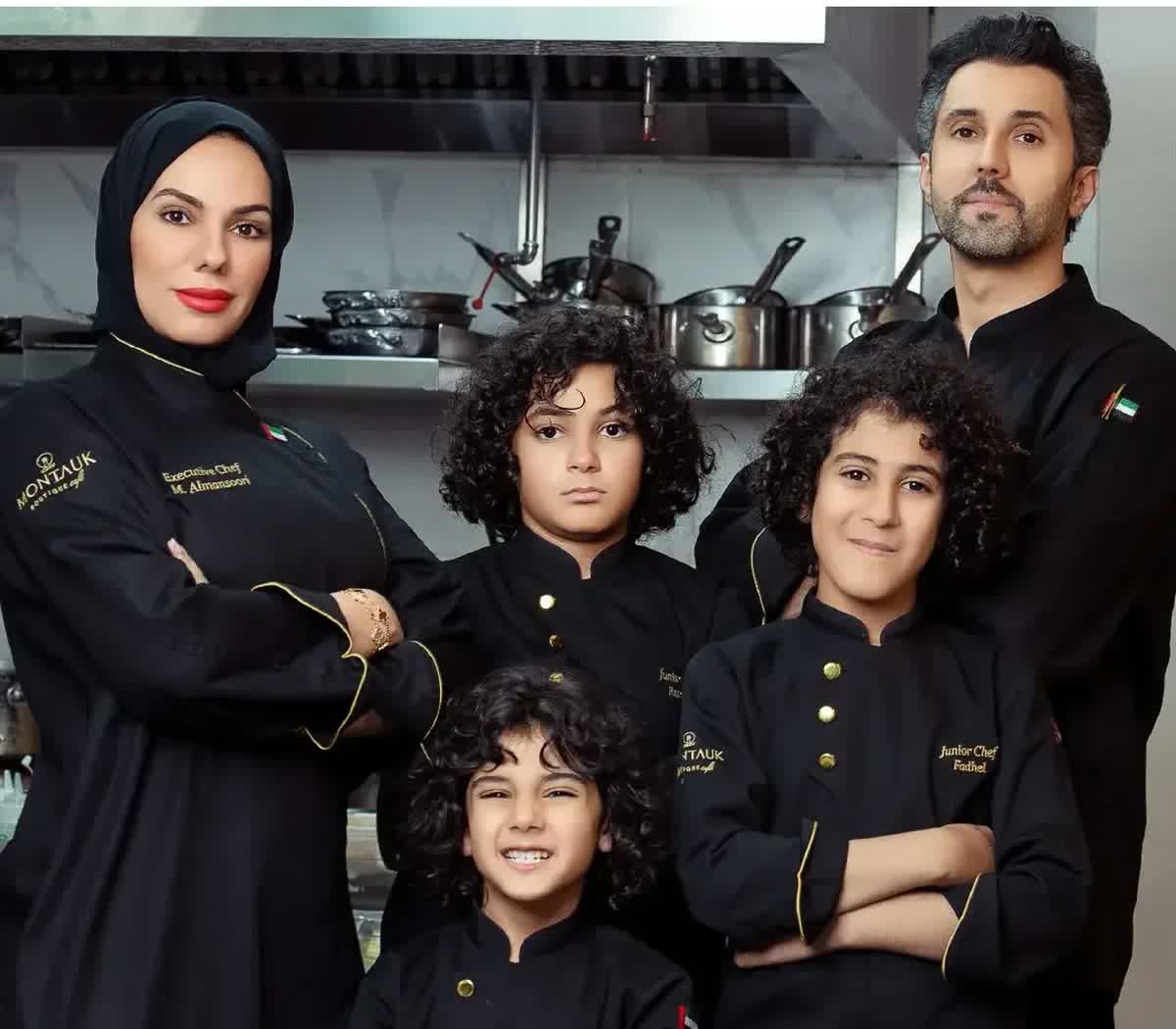 Chef Mariam Almansoori and Mohammed Fadhel Al Asfoor with their three children in Montauk junior chef whites